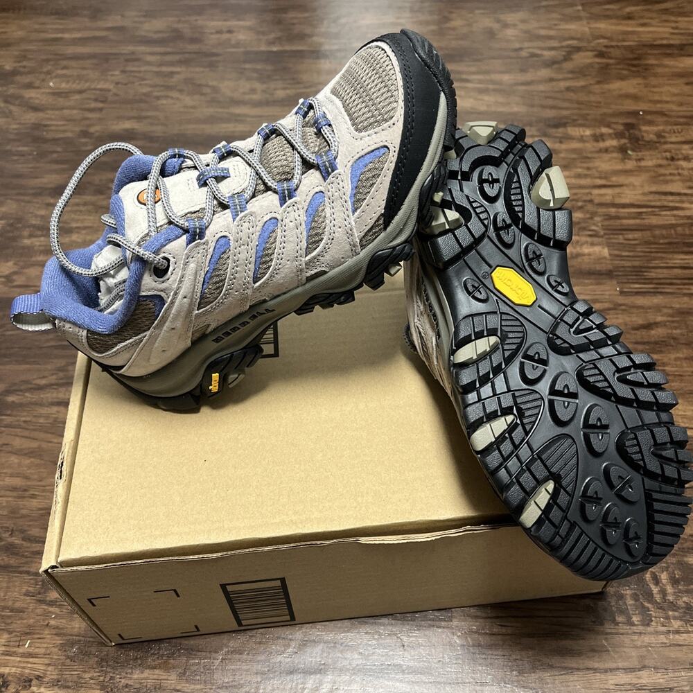 Merrell Moab 3 Shoes Women’s Size 7 Beige Blue Hiking Trail Vibram